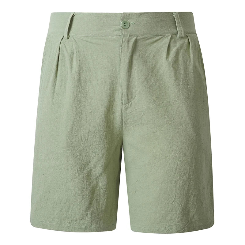 Men Linen Blend Straight Fit Casual Shorts