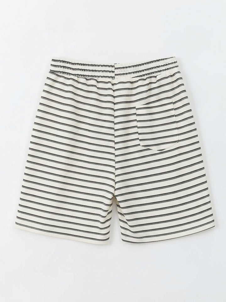Men's stripe waffle knit shorts styled on a model from the front
