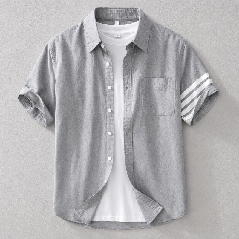 Men's linen blend tailored shirt shown from the back with tailored silhouette