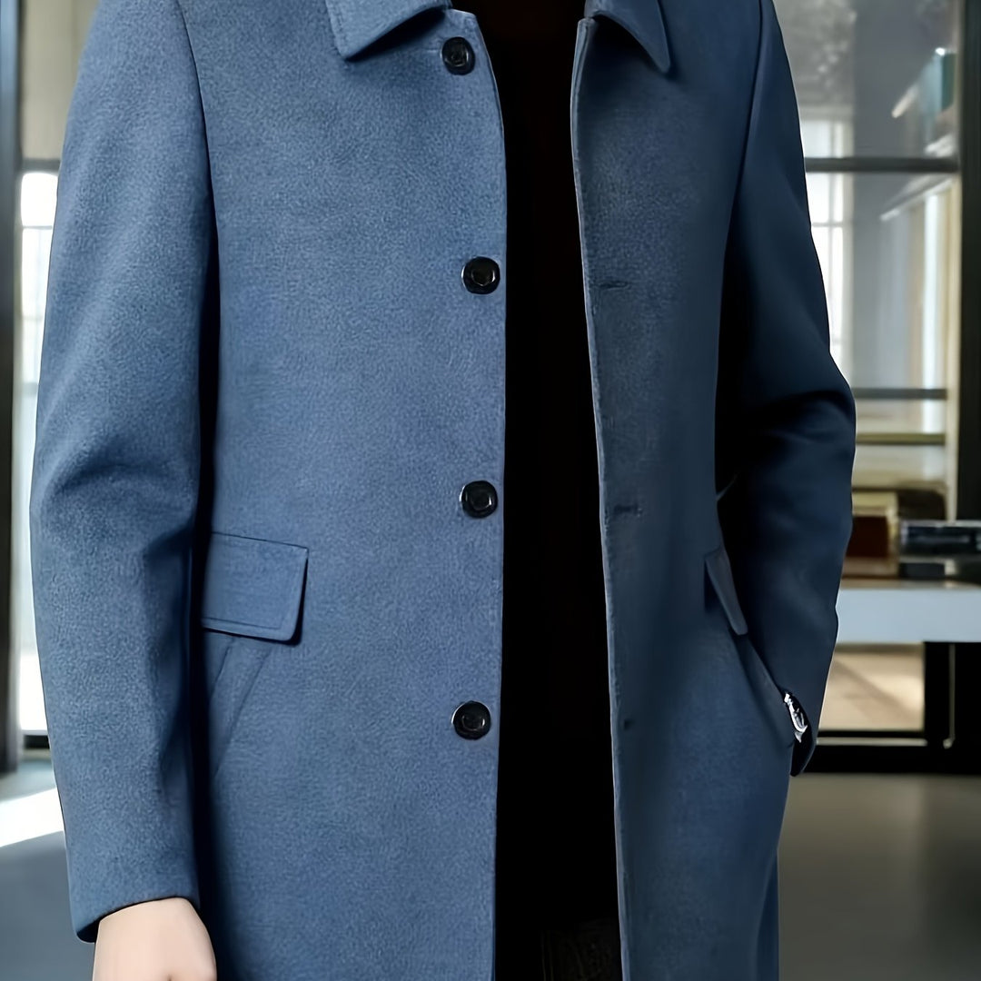 Men's long coat styled for smart everyday wear