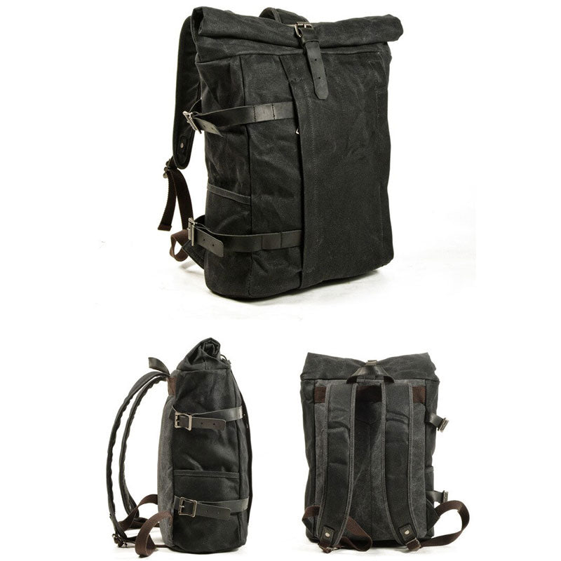 Canvas Roll-Top Vintage Motorcycle Backpack Mens