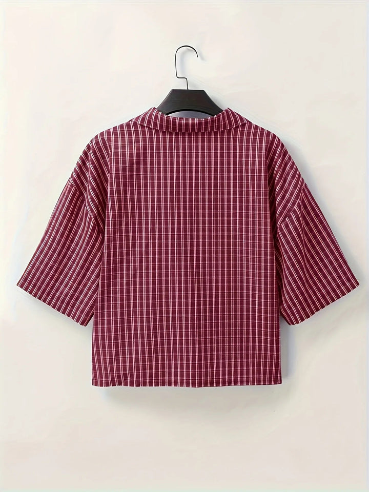 Men's Lightweight Short-Sleeve Checkered Button-Up Shirt Red