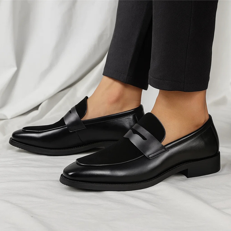 Men's Leather Slip-On Loafers Navy Blue Black