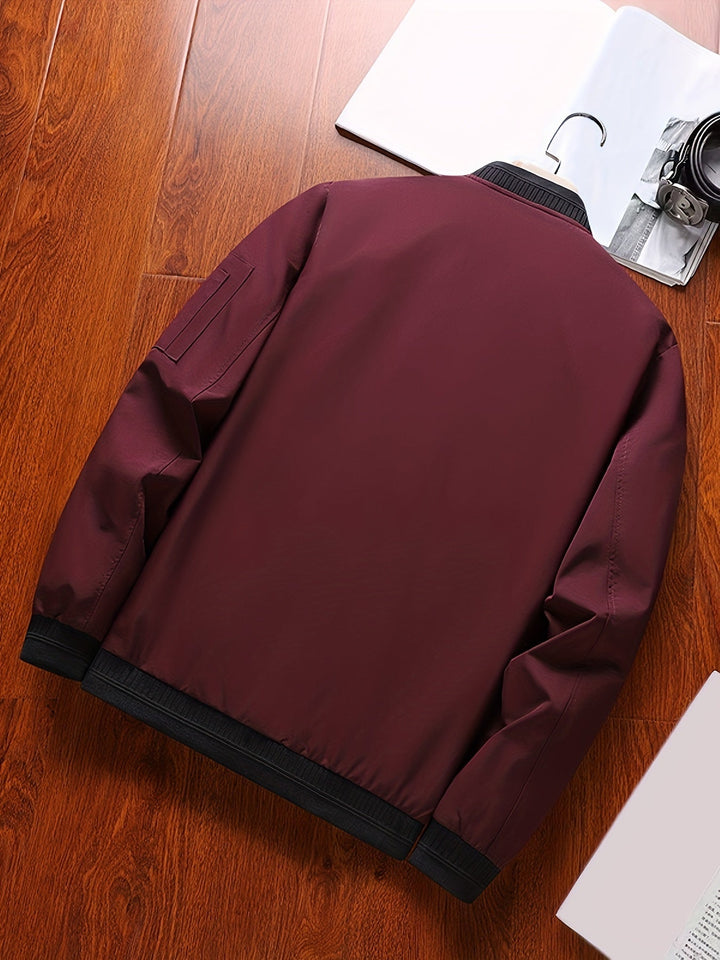 Men's bomber jacket displayed as a smart casual wardrobe layer