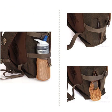 Canvas Leather Camera Backpack Vintage Khaki Green