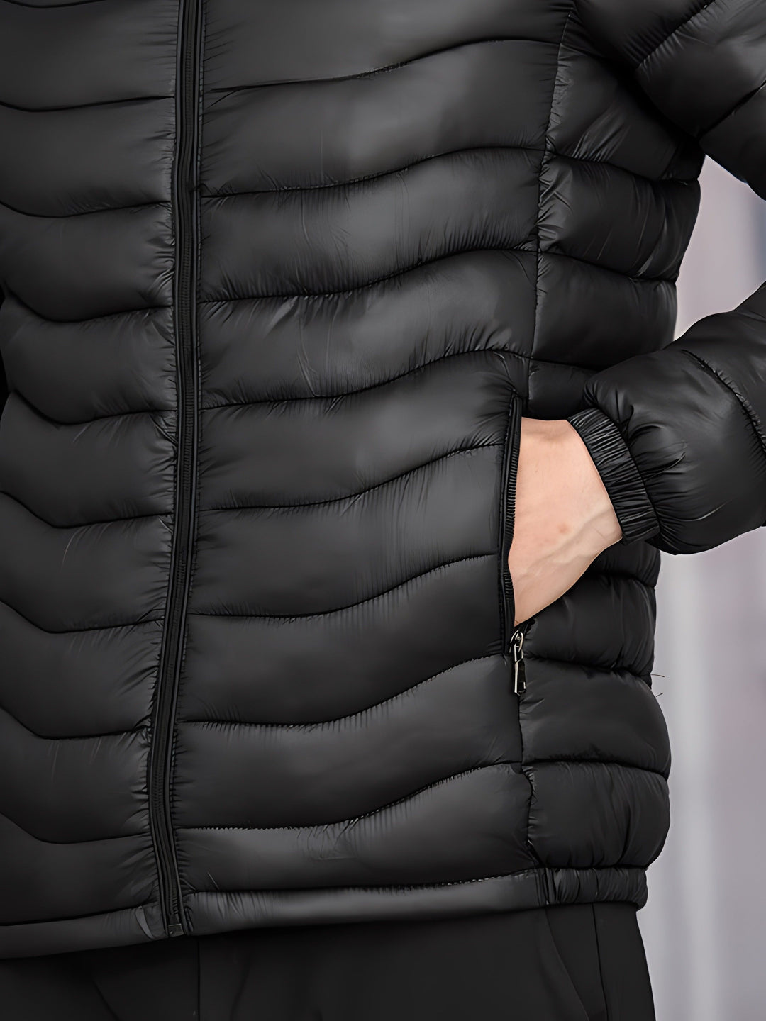 Close-up of the quilted fabric on a men's jacket
