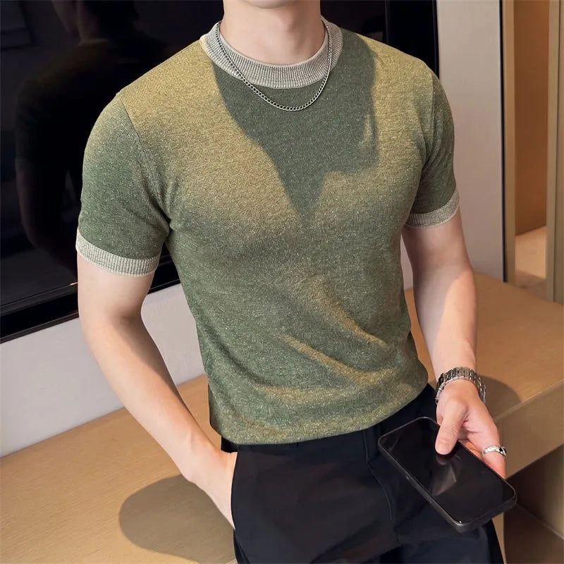 Men's Lyocell Linen Knitted Crew Neck T-Shirt Breathable