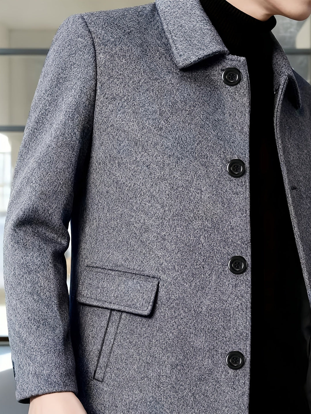 Side view of a men's classic long coat
