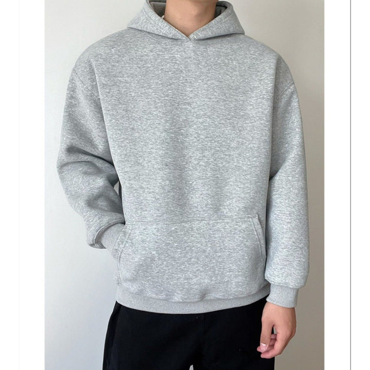 Men's hoodie with a relaxed fit and long sleeves shown from the back