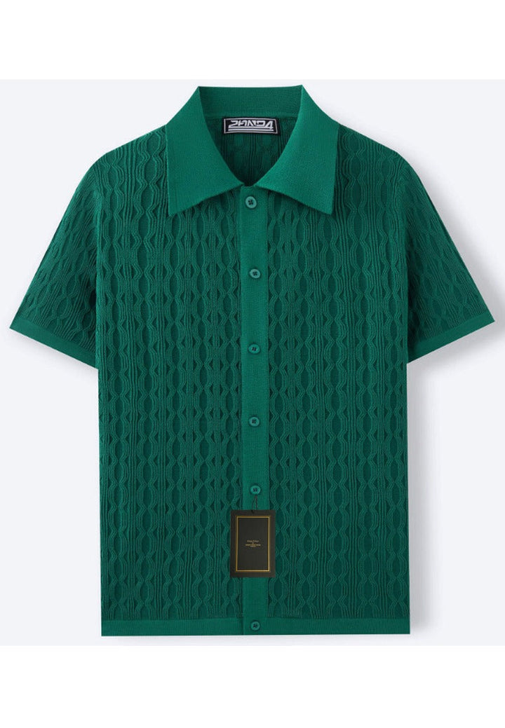 Structured Cable Knit Short-Sleeve Shirt