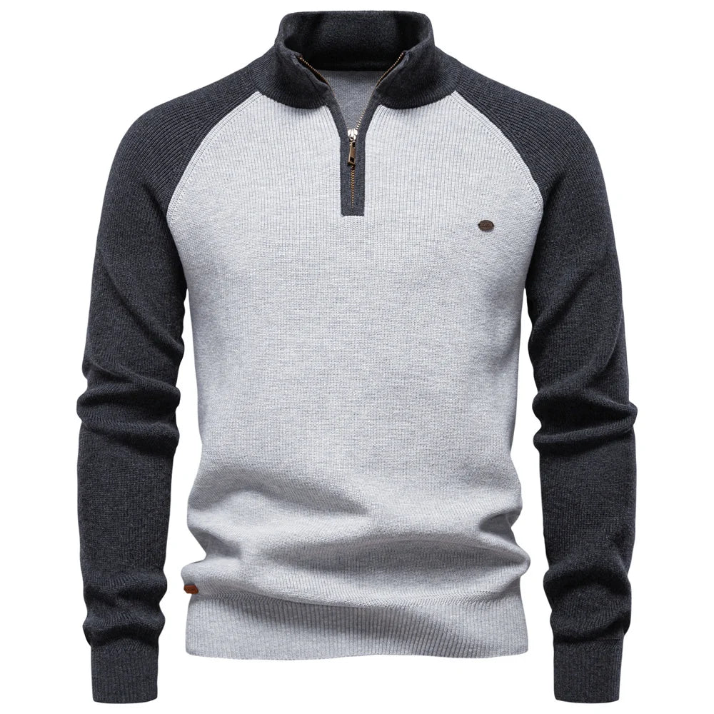 Men's Cotton Mock Neck Quarter Zip Pullover Sweater