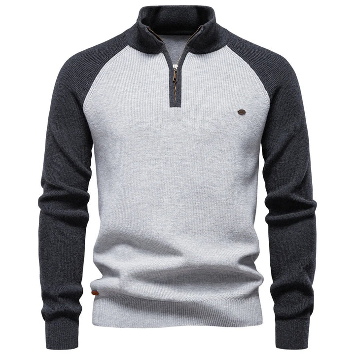 Men's Cotton Mock Neck Quarter Zip Pullover Sweater