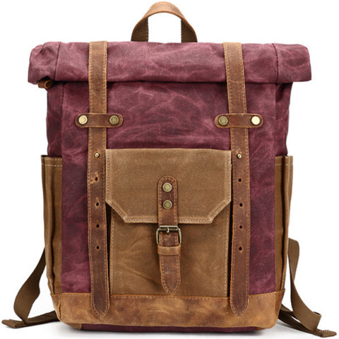 Vintage Waterproof Canvas Roll-Top Backpack