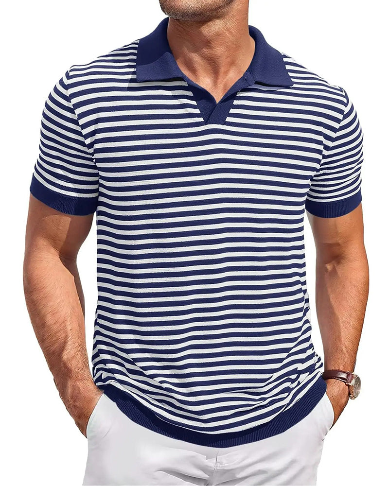 Men's Striped Polo Collar T Shirt Casual Fit