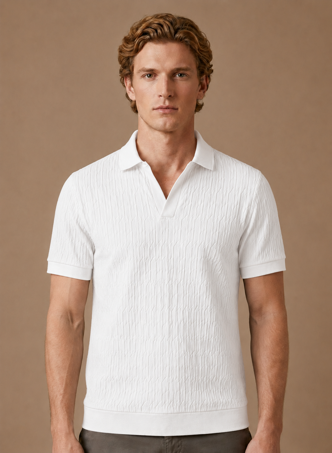 Men's Soft Textured Knit Polo Shirt Breathable Summer