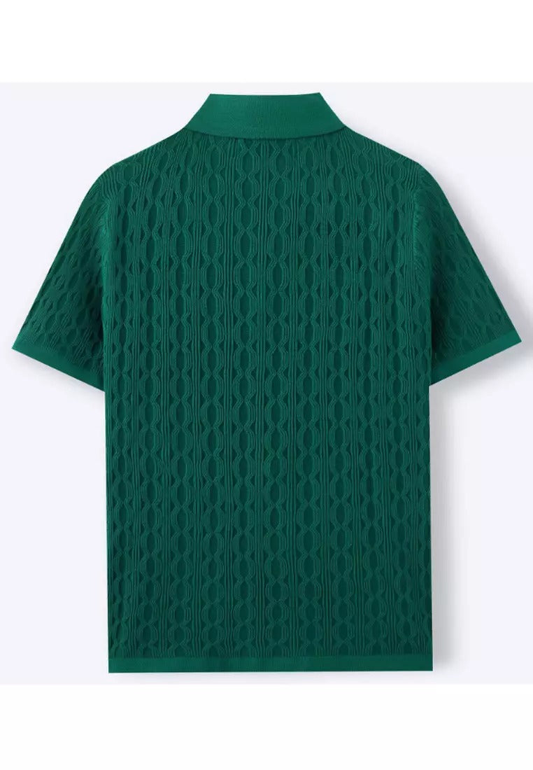 Structured Cable Knit Short-Sleeve Shirt