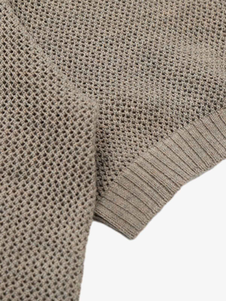 Layered Mesh Knit Hollow-Out Polo Shirt