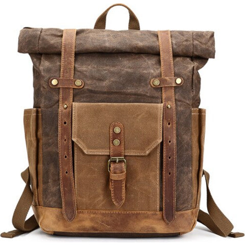 Vintage Waterproof Canvas Roll-Top Backpack