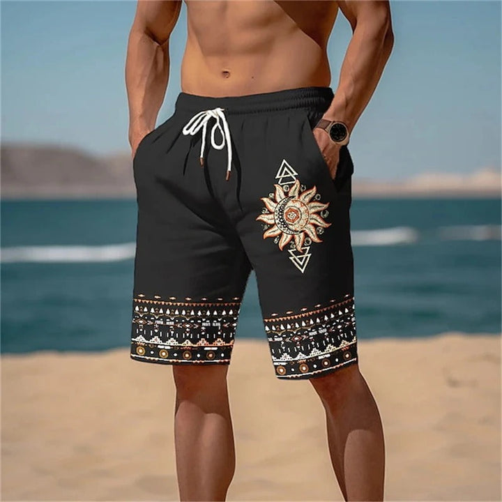 Printed Beach Shorts Sun Motif