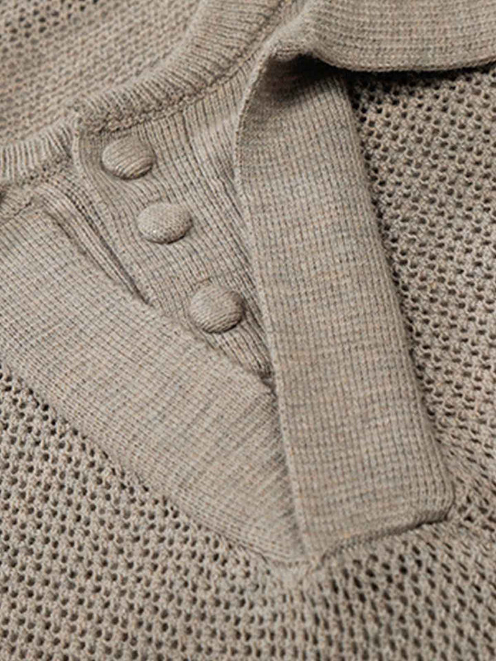 Layered Mesh Knit Hollow-Out Polo Shirt