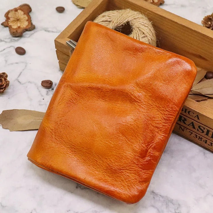Leather Folded Wallet With Brass Snap Closure