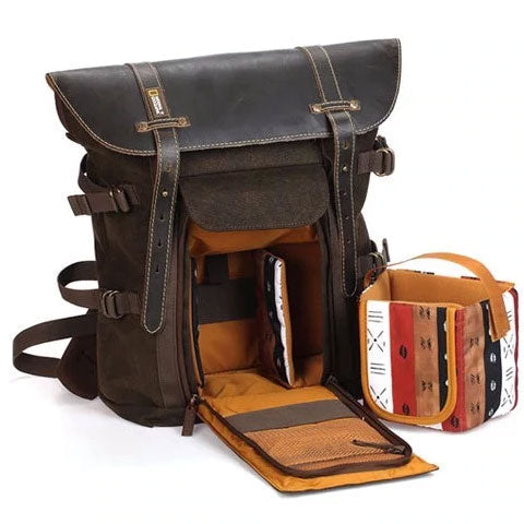 Canvas Leather Camera Backpack Vintage Khaki Green
