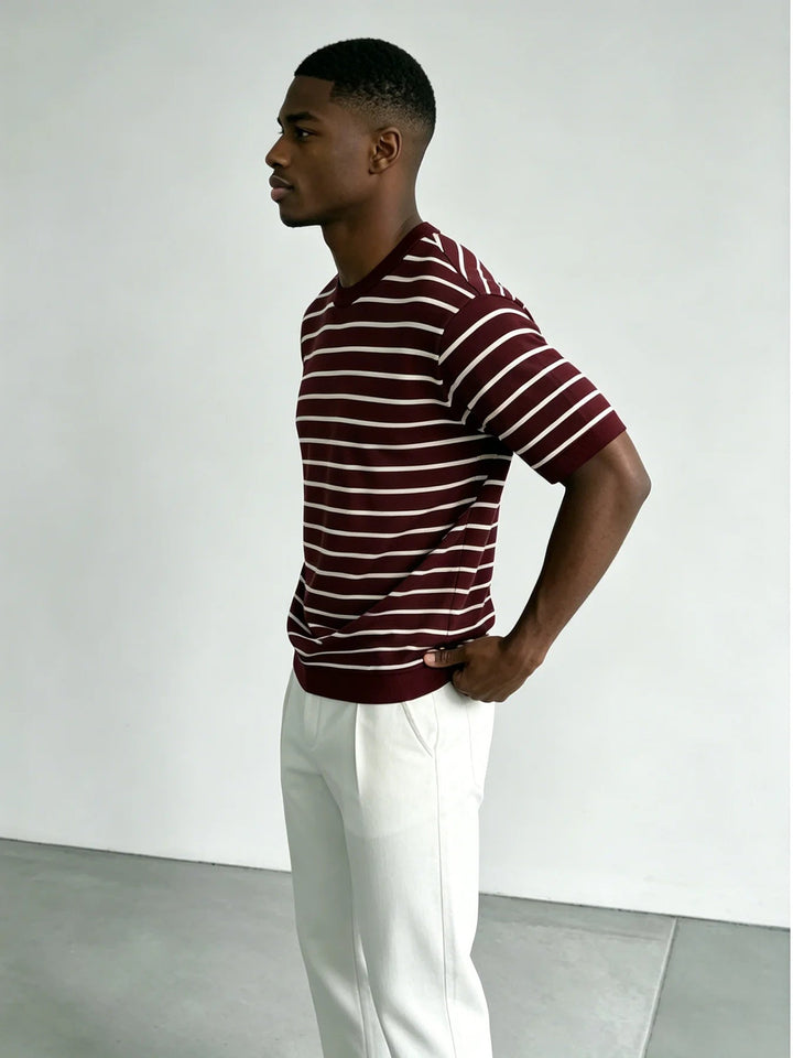 Men's Striped Knit Crew Neck T-Shirt Claret