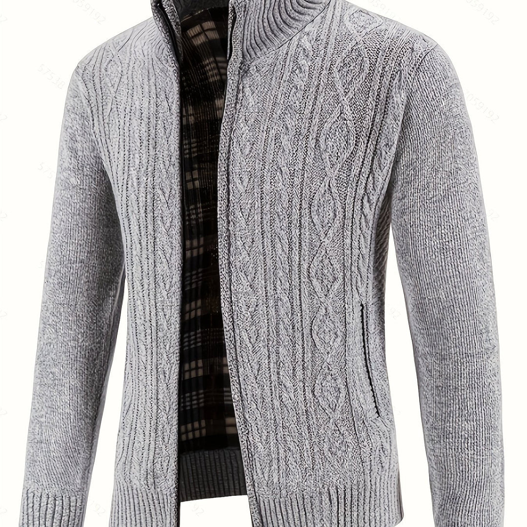 Men's cardigan styled as a versatile layering piece
