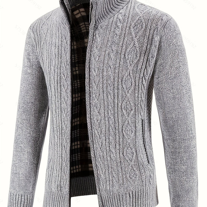 Men's Textured Knit Stand Collar Cardigan