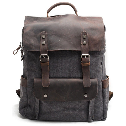 Vintage Canvas and Leather Backpack Khaki