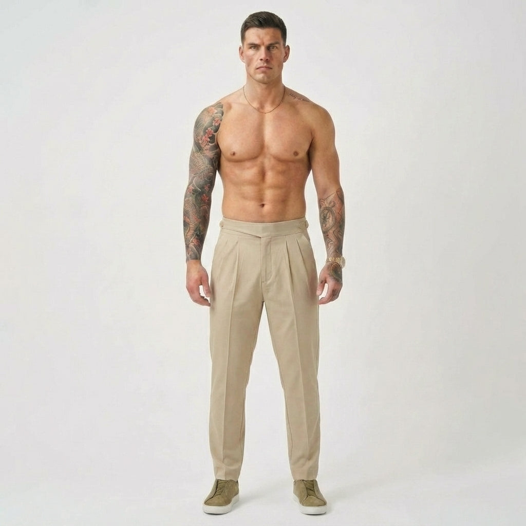 High-Waist Tailored Cottonsilk Trousers Cream