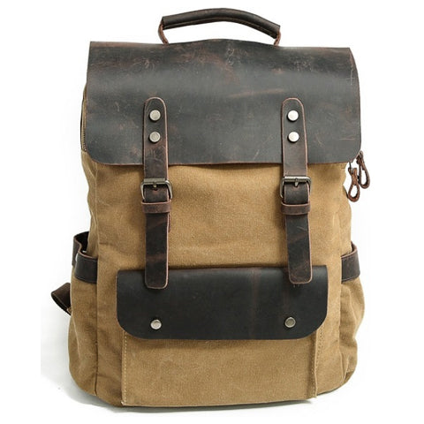 Vintage Canvas and Leather Backpack Khaki