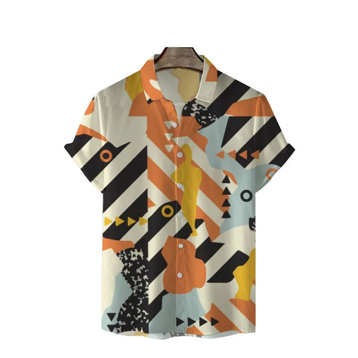 Retro Print Short-Sleeve Shirt Cat Motif