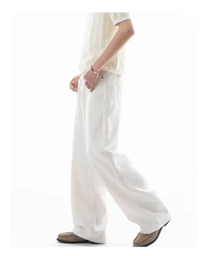 Men's Linen Double Folded A-Line Straight Leg Trousers