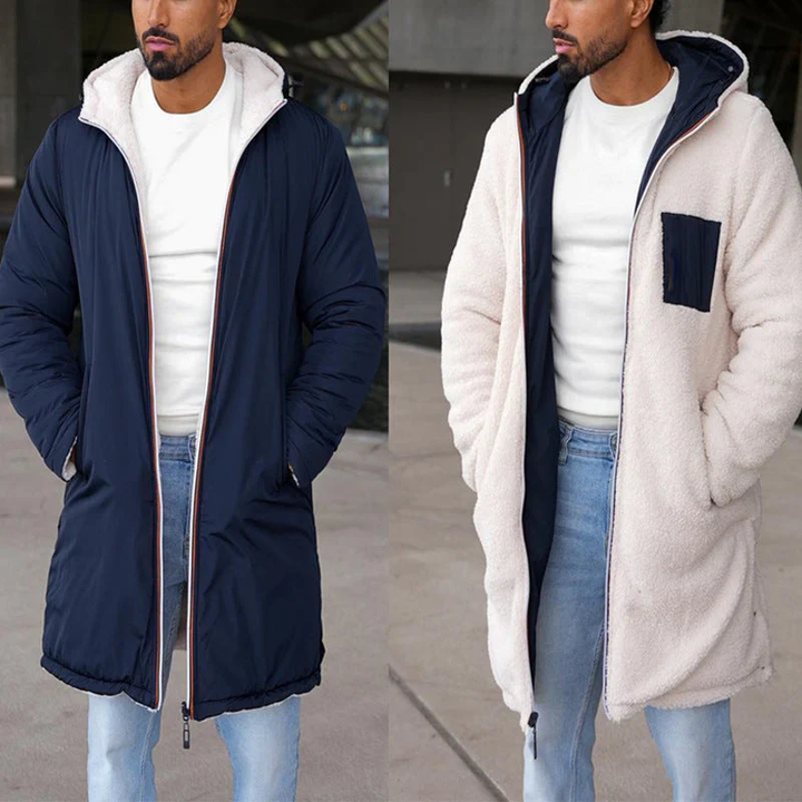 Men's reversible lightweight jacket displayed to show its versatile design