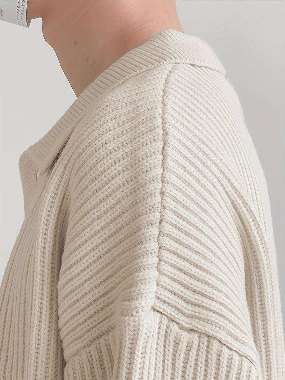 Full product view of the men's ribbed pointed collar cardigan
