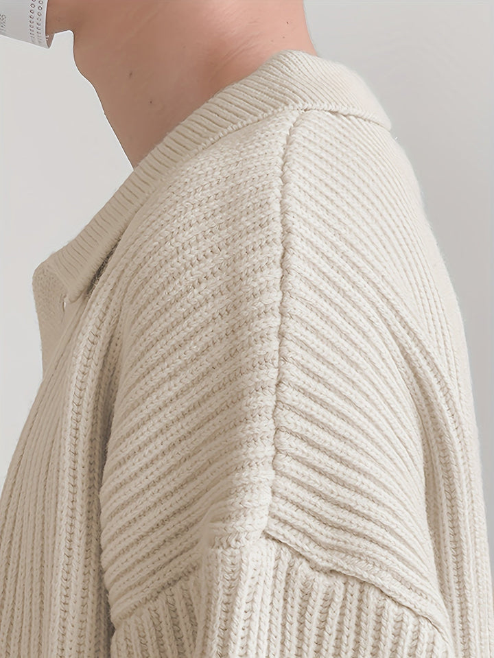 Full product view of the men's ribbed pointed collar cardigan