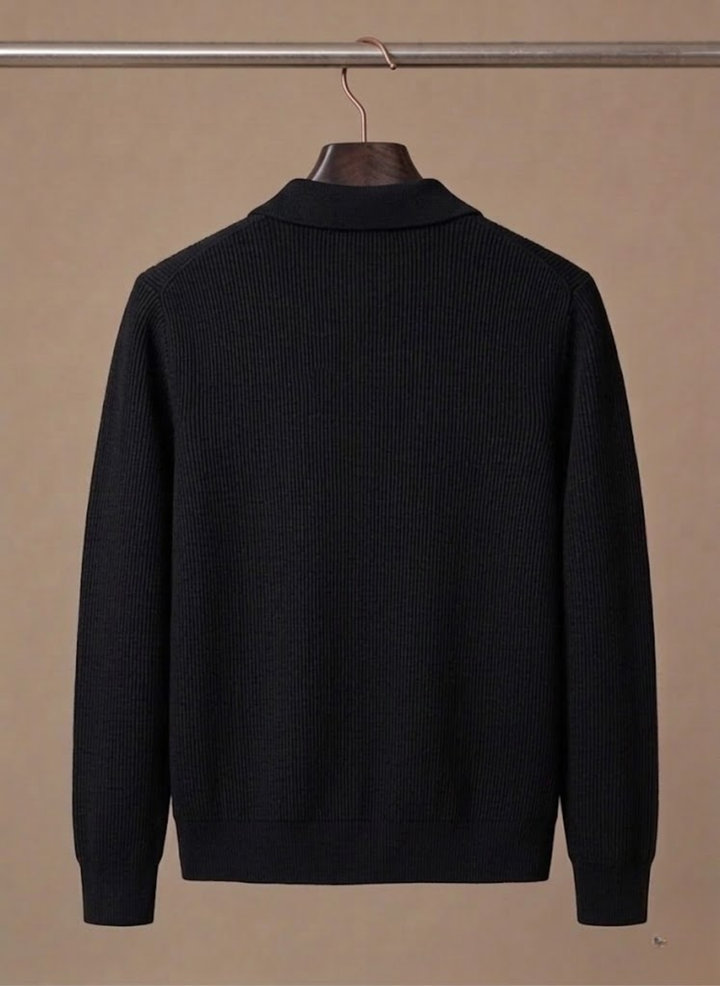Side view of the men's relaxed-fit cardigan