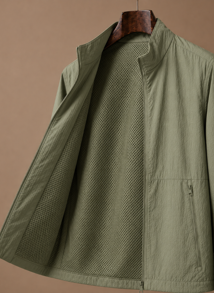 Detail of the bomber jacket's ribbed hem