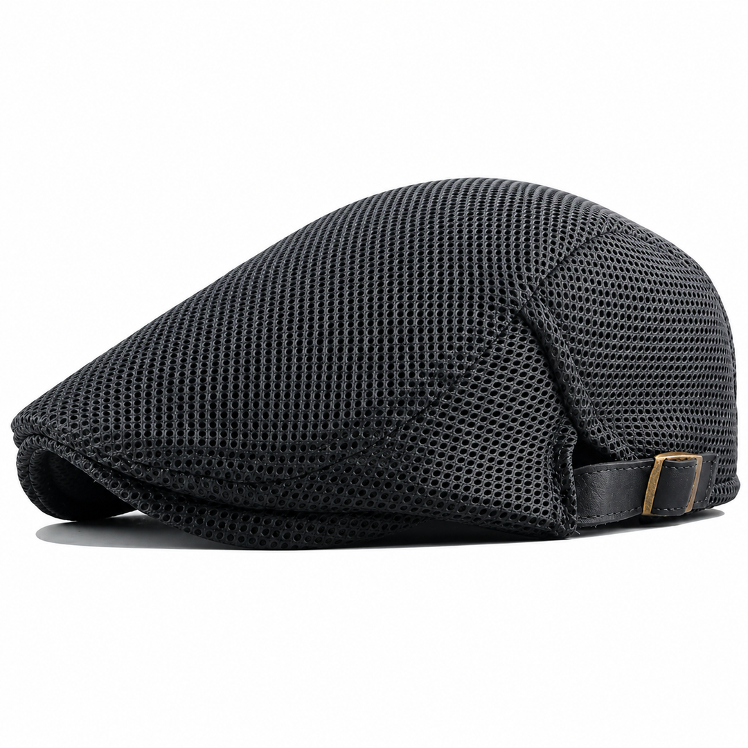 Close-up of breathable mesh fabric on men's flat cap