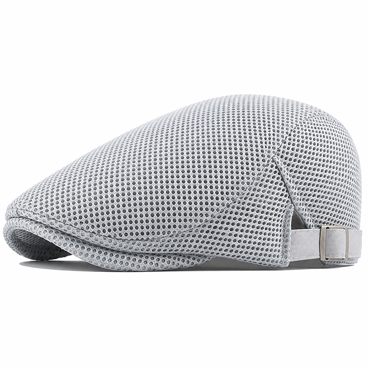 Top view of men's mesh flat cap with classic flat crown
