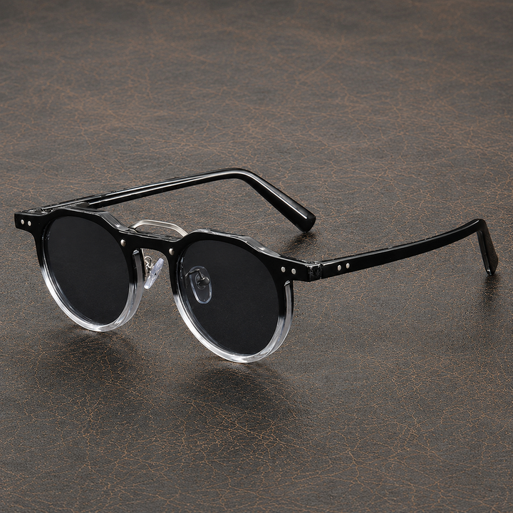 Side view of men's round sunglasses with tinted lenses