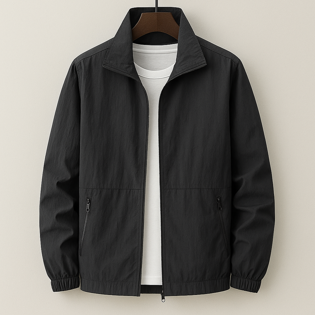 Side view of a clean-cut lightweight men's jacket