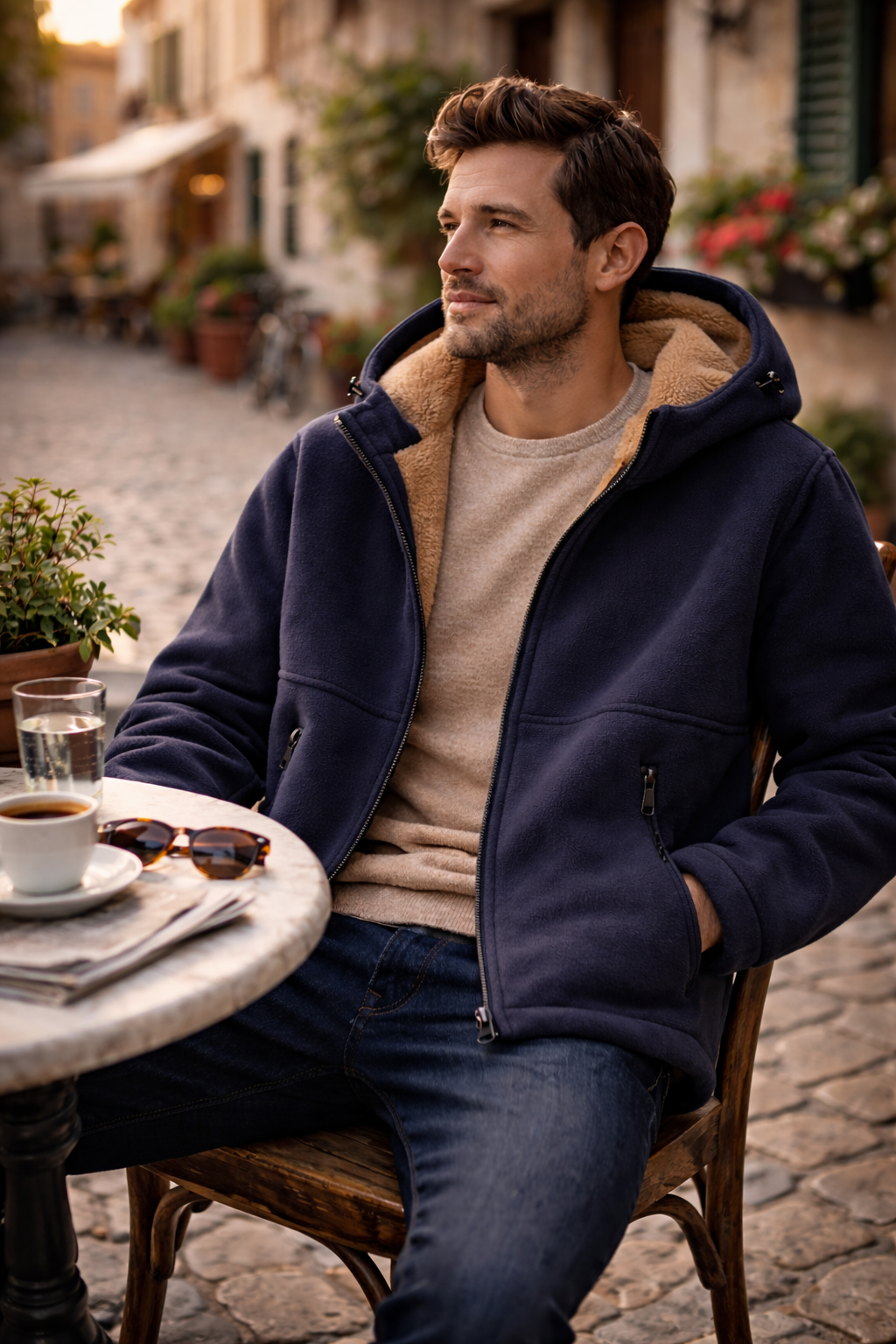Men's classic-cut overcoat styled for smart winter layering