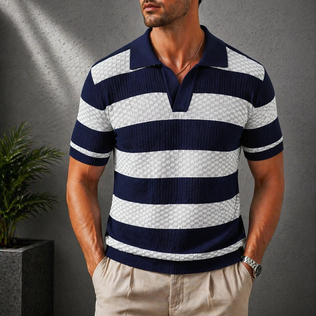 Men's Striped Knit Polo Shirt