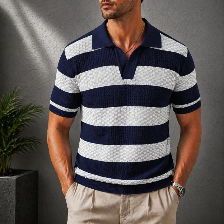 Men's Striped Knit Polo Shirt