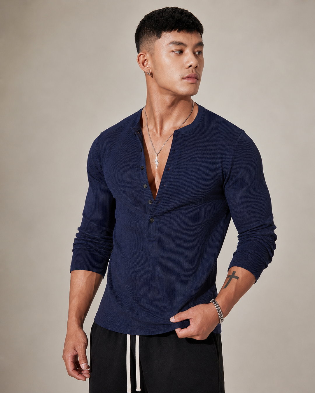 Back view of the men's ribbed knit jumper