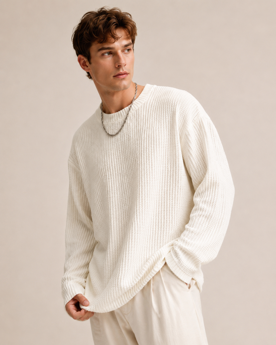 Men's Waffle Texture Relaxed Fit Pullover
