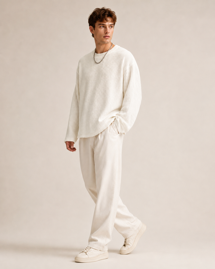 Men's waffle pullover presented as a versatile layering piece