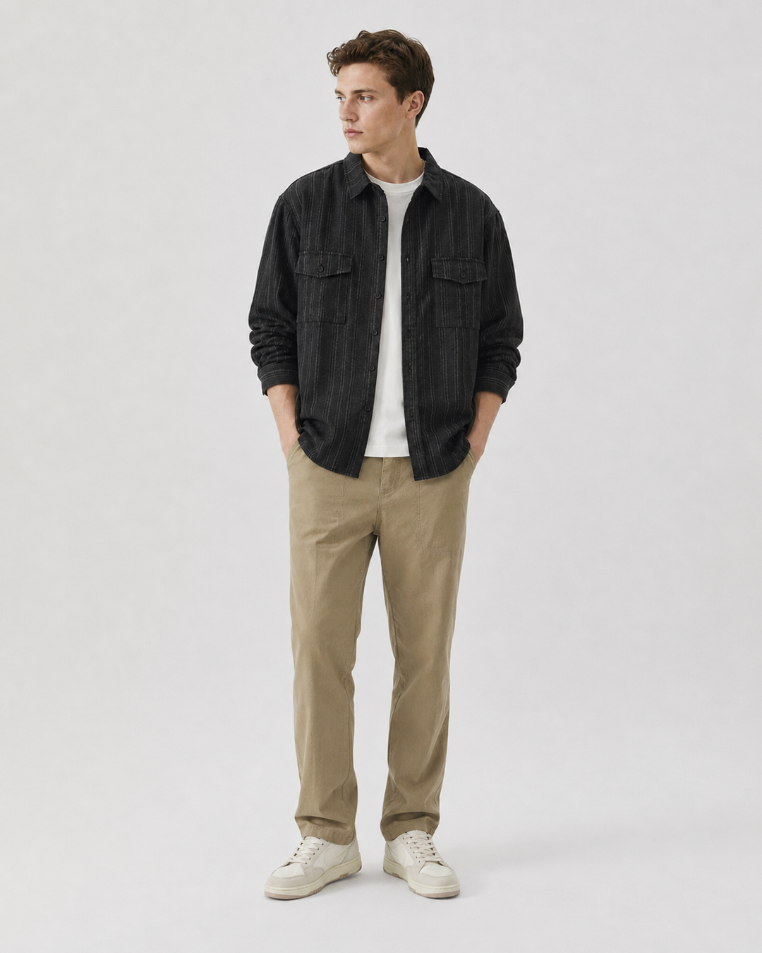 Back view of the men's textured cord overshirt